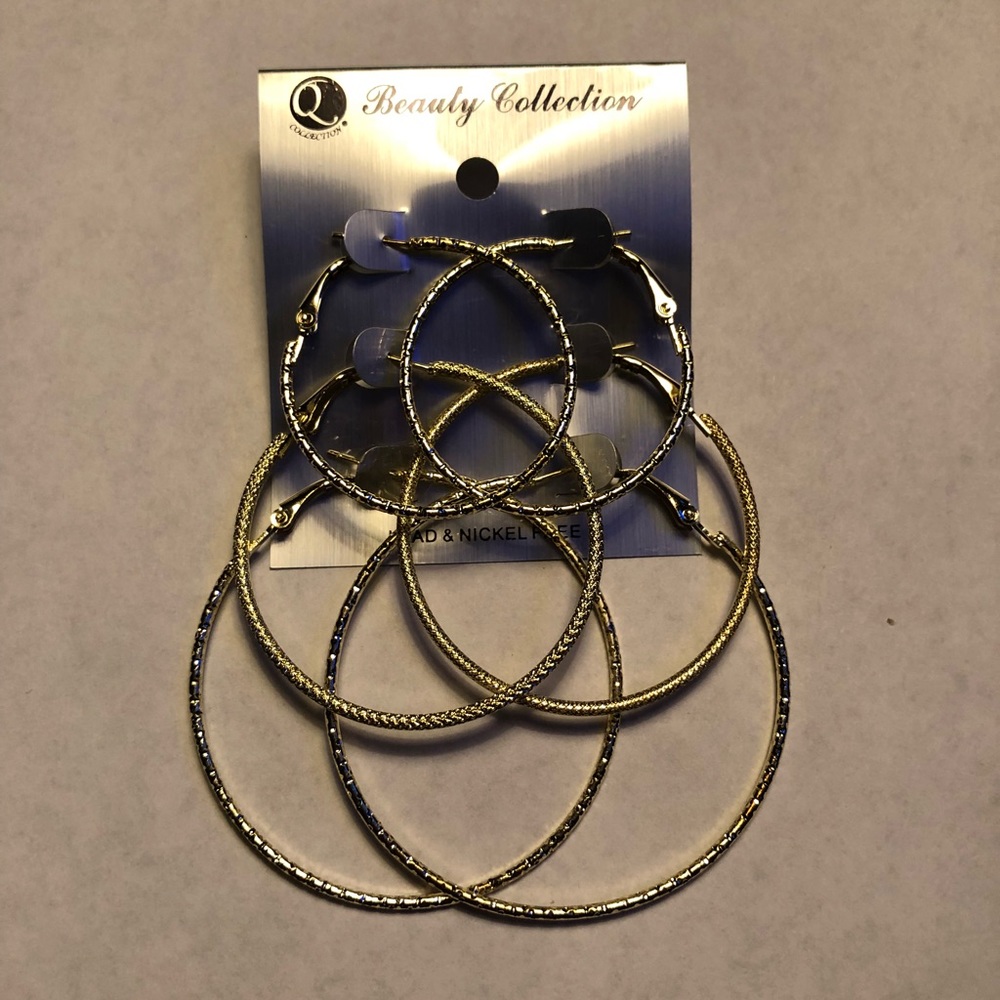 3 Pair Multi Size Gold Earrings